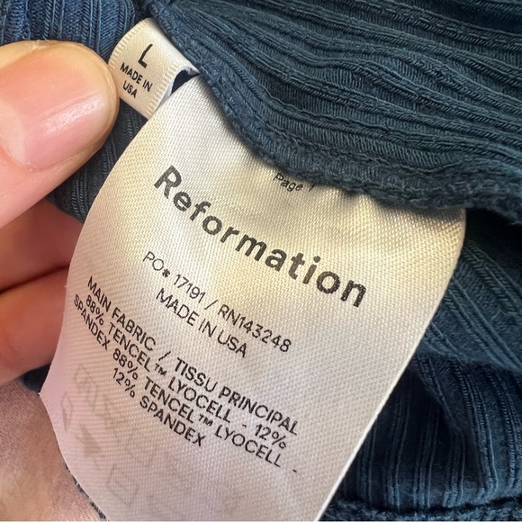 NWT Reformation Ribbed Tie Waist Kirsten Dress Ocean Sz L - Picture 8 of 8